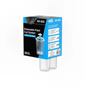 HZH NH-850ML Disposable Paint Cup System Dispenser Packaging showing usage method and application process