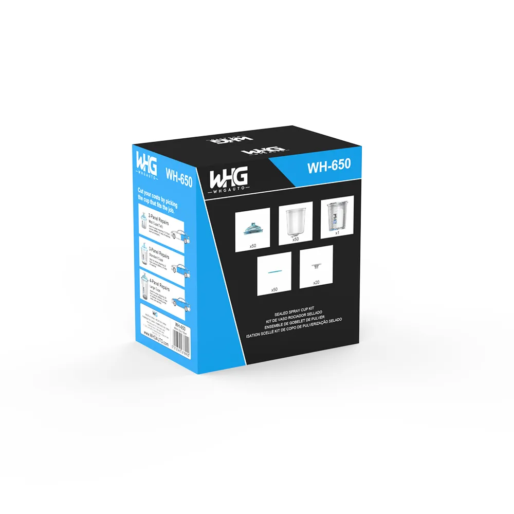 HZH WH-650ML Disposable Paint Cup System Standard Packaging displayed from rear right angle