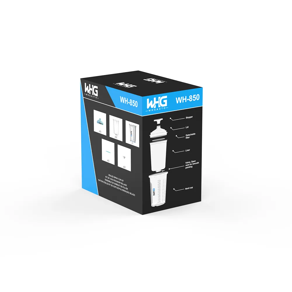 HZH WH-850ML Disposable Paint Cup System Standard Packaging displayed from rear left angle