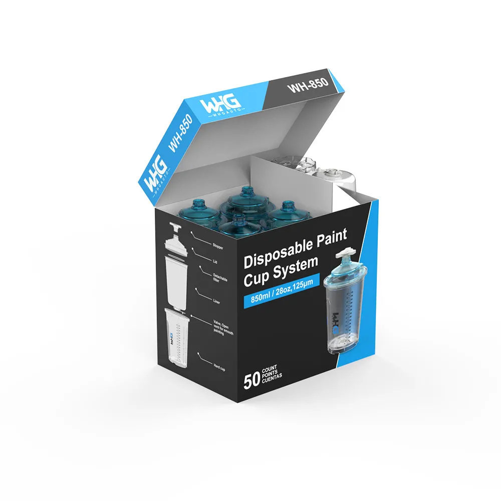 HZH WH-850ML Disposable Paint Cup System Zipper Packaging displayed from front left angle