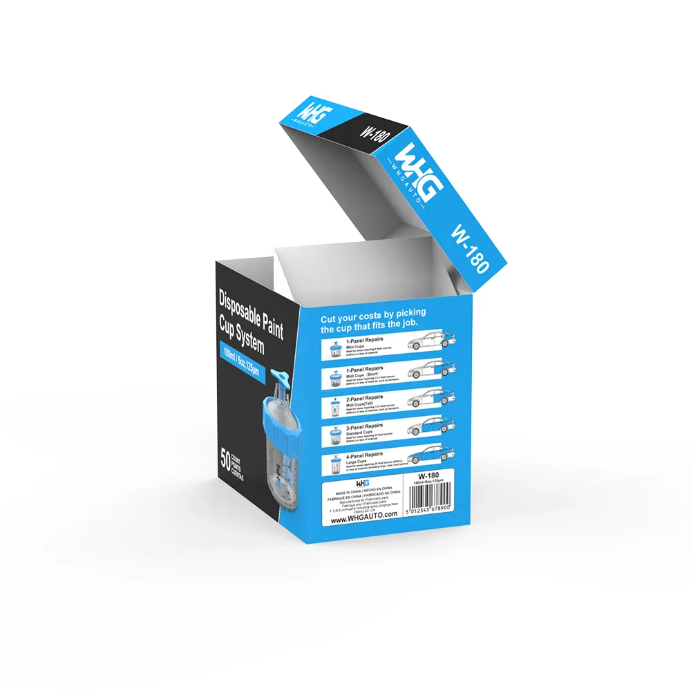 WHGAuto 180ml disposable paint cup system zipper packaging, right front angle showing design and compact size