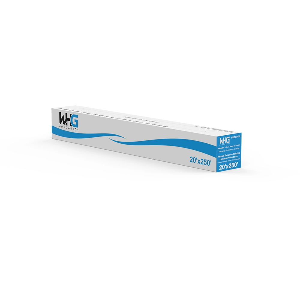 WHGAuto 20x250ft Masking Film packaging box angled left view, showing packaging and product details